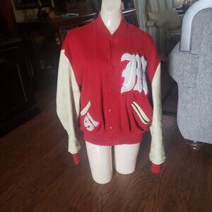 Vintage DeLong Men's RED Lettermans Wool Leather Varsity Jacket‎ USA Size 44 "M"